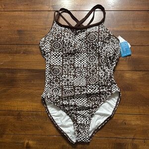 Title Nine Brown and White One Piece Swimsuit